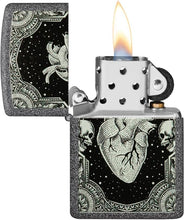 Load image into Gallery viewer, Zippo Lighter - Personalized Message Engraved on Backside for Fire Fighter Windproof Lighter (Skulls and Heart 48720)