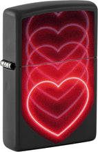 Load image into Gallery viewer, Zippo Black Light Hearts Design Black Matte Pocklet Lighter
