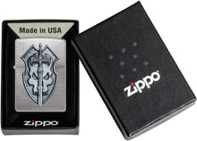 Load image into Gallery viewer, Zippo Medieval Skull Crest Linen Weave Pocket Lighter