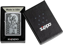 Load image into Gallery viewer, Zippo Lighter - Personalized Custom Message Engraved on Backside for Roller Skating Waitress Emblem Brushed Chrome Windproof Pocket Lighter 48904