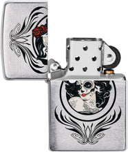 Load image into Gallery viewer, Zippo Day of The Dead Girl Design Brushed Chrome Pocket Lighter, One Size