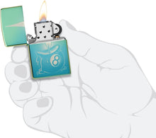 Load image into Gallery viewer, Zippo Eight Ball Tattoo Design High Polish Teal Pocket Lighter