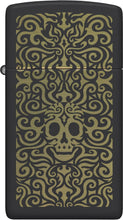 Load image into Gallery viewer, Zippo Skull Filigree Design Slim Black Matte Pocket Lighter