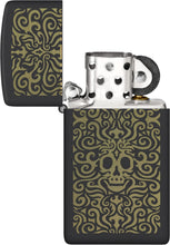 Load image into Gallery viewer, Zippo Skull Filigree Design Slim Black Matte Pocket Lighter