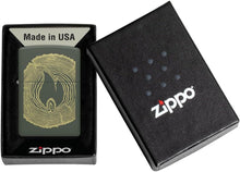 Load image into Gallery viewer, Zippo Lighter - Customized Message on Wood Rings with Flame, Green Matte 48959