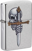 Load image into Gallery viewer, Zippo Sword Skull Design Brushed Chrome Pocket Lighter