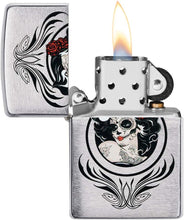 Load image into Gallery viewer, Zippo Day of The Dead Girl Design Brushed Chrome Pocket Lighter, One Size
