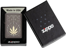 Load image into Gallery viewer, Zippo Cannabis Design Laser Two Tone Black Ice Pocket Lighter