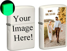 Load image into Gallery viewer, Zippo Lighter - Customized Glow-in-The-Dark Personalized Engraving with Your Photo, Image, Logo, Artwork, or Message - Genuine Windproof Collectible Zippo Lighter