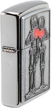 Load image into Gallery viewer, Zippo Lighter - Personalized Custom Message Engrave on Backside Skeleton Couple Emblem - Brushed Chrome 48688