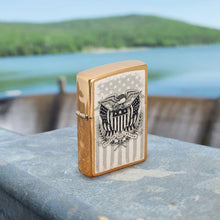 Load image into Gallery viewer, Zippo Lighter - Customize Message on American Crest Brass Brushed Pocket 46230