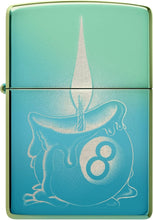 Load image into Gallery viewer, Zippo Eight Ball Tattoo Design High Polish Teal Pocket Lighter