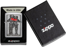 Load image into Gallery viewer, Zippo Lighter - Personalized Custom Message Engrave on Backside Skeleton Couple Emblem - Brushed Chrome 48688