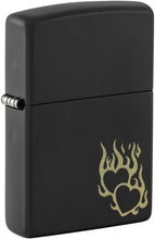 Load image into Gallery viewer, Zippo Lighter - Customized Message Hearts Fire, Engraved - Black Matte 46004