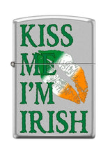Load image into Gallery viewer, Zippo Lighter - Personalized Custom Message Engraved on Backside for Saint Patrick's Day Kiss Me I'm Irish Satin Chrome #Z5283