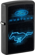 Load image into Gallery viewer, Zippo Ford Mustang Neon Logo Black Matte Pocket Lighter