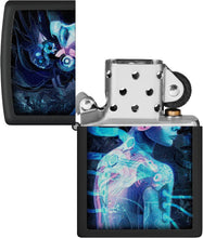 Load image into Gallery viewer, Zippo Black Light Cyber Woman Design Black Matte Pocket Lighter