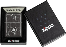 Load image into Gallery viewer, Zippo Lighter- Personalized Custom Message Engraved on Marble Flame Design High Polish Black Pocket Lighter 46571