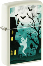 Load image into Gallery viewer, Zippo Lighter - Personalized Custom Message Engraved on Backside for Ghost Owl Scary Spooky Halloween Design - Glow-in-The-Dark Green Windproof Pocket Lighter 48727