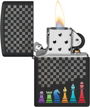 Load image into Gallery viewer, Zippo Lighter - Custom Message Engrave Backside Chess Pieces - Black Matte 48662