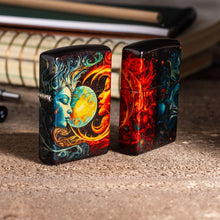 Load image into Gallery viewer, Zippo Lighter- Personalized Custom Message Engraved on Sun and Moon Design 540 Tumbled Brass Pocket Lighter 46563