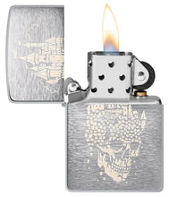 Load image into Gallery viewer, Zippo Lighter - Custom Engraved with Your Message - Skull Castle Design, Engraved - Brushed Chrome 46477