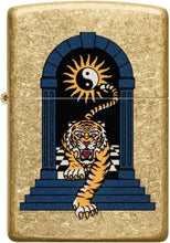 Load image into Gallery viewer, Zippo Tiger Tattoo Design Tumbled Brass Pocket Lighter