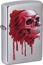 Load image into Gallery viewer, Zippo Gory Skull Design Brushed Chrome Pocket Lighter, Silver
