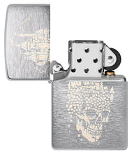 Load image into Gallery viewer, Zippo Lighter - Custom Engraved with Your Message - Skull Castle Design, Engraved - Brushed Chrome 46477