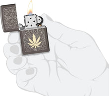 Load image into Gallery viewer, Zippo Cannabis Design Laser Two Tone Black Ice Pocket Lighter