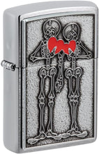 Load image into Gallery viewer, Zippo Lighter - Personalized Custom Message Engrave on Backside Skeleton Couple Emblem - Brushed Chrome 48688