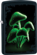 Load image into Gallery viewer, Zippo Lighter - Green Glowing Mushrooms Black Matte #Z294