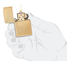 Load image into Gallery viewer, Zippo Lighter - Custom Engraved with Your Message for Textured James Bond 007™ Design Brushed Brass Pocket Lighter 46298