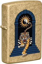 Load image into Gallery viewer, Zippo Tiger Tattoo Design Tumbled Brass Pocket Lighter