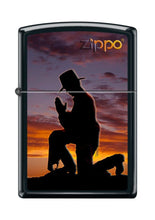 Load image into Gallery viewer, Zippo Lighter- Personalized Engrave for Praying Cowboy Sunset Black Matte Z5110