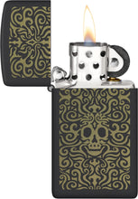 Load image into Gallery viewer, Zippo Skull Filigree Design Slim Black Matte Pocket Lighter
