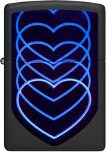 Load image into Gallery viewer, Zippo Black Light Hearts Design Black Matte Pocklet Lighter