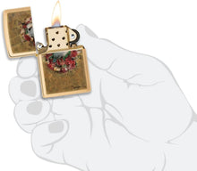 Load image into Gallery viewer, Zippo Spazuk Bird and Roses Design Brushed Brass Pocket Lighter