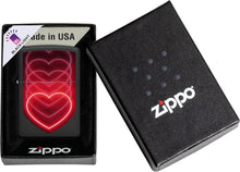 Load image into Gallery viewer, Zippo Black Light Hearts Design Black Matte Pocklet Lighter