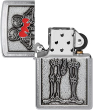 Load image into Gallery viewer, Zippo Lighter - Personalized Custom Message Engrave on Backside Skeleton Couple Emblem - Brushed Chrome 48688