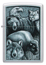 Load image into Gallery viewer, Zippo Lighter - Custom Engraved with Your Message for Animal Kingdom Design Satin Chrome Pocket Lighter 46237