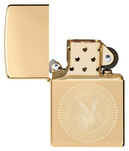 Load image into Gallery viewer, Zippo Lighter - Custom Engraved with Your Message for Playboy Rabbit Head Design High Polish Brass Pocket Lighter 46219