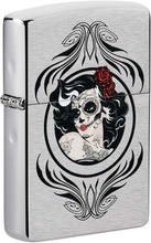 Load image into Gallery viewer, Zippo Day of The Dead Girl Design Brushed Chrome Pocket Lighter, One Size