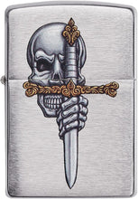 Load image into Gallery viewer, Zippo Sword Skull Design Brushed Chrome Pocket Lighter
