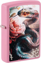 Load image into Gallery viewer, Zippo - Customized Message on Mazzi® Snake and Flower Pink Matte Pocket 46685