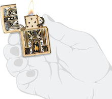 Load image into Gallery viewer, Zippo - Customized Message on Art Deco Flame High Polish Brass Pocket 46585