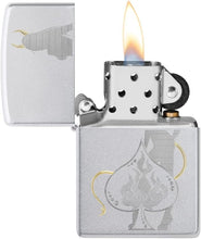 Load image into Gallery viewer, Zippo Lighter - Custom Message Engrave Devilish Ace Design - Satin Chrome 48658