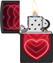 Load image into Gallery viewer, Zippo Black Light Hearts Design Black Matte Pocklet Lighter