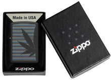 Load image into Gallery viewer, Zippo Lighter - Custom Message Engrave Leaf with Lines - Black Matte 48927