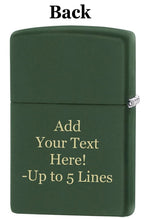 Load image into Gallery viewer, Zippo Lighter - Customized Message on Wood Rings with Flame, Green Matte 48959